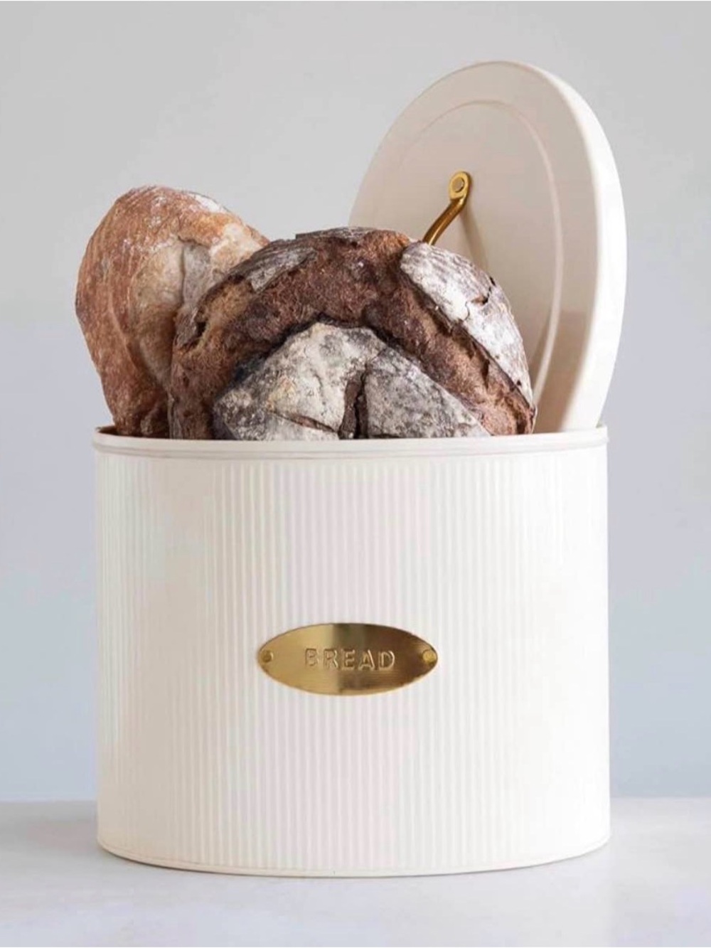 Cream Bread Storage Canister with Gold Plate